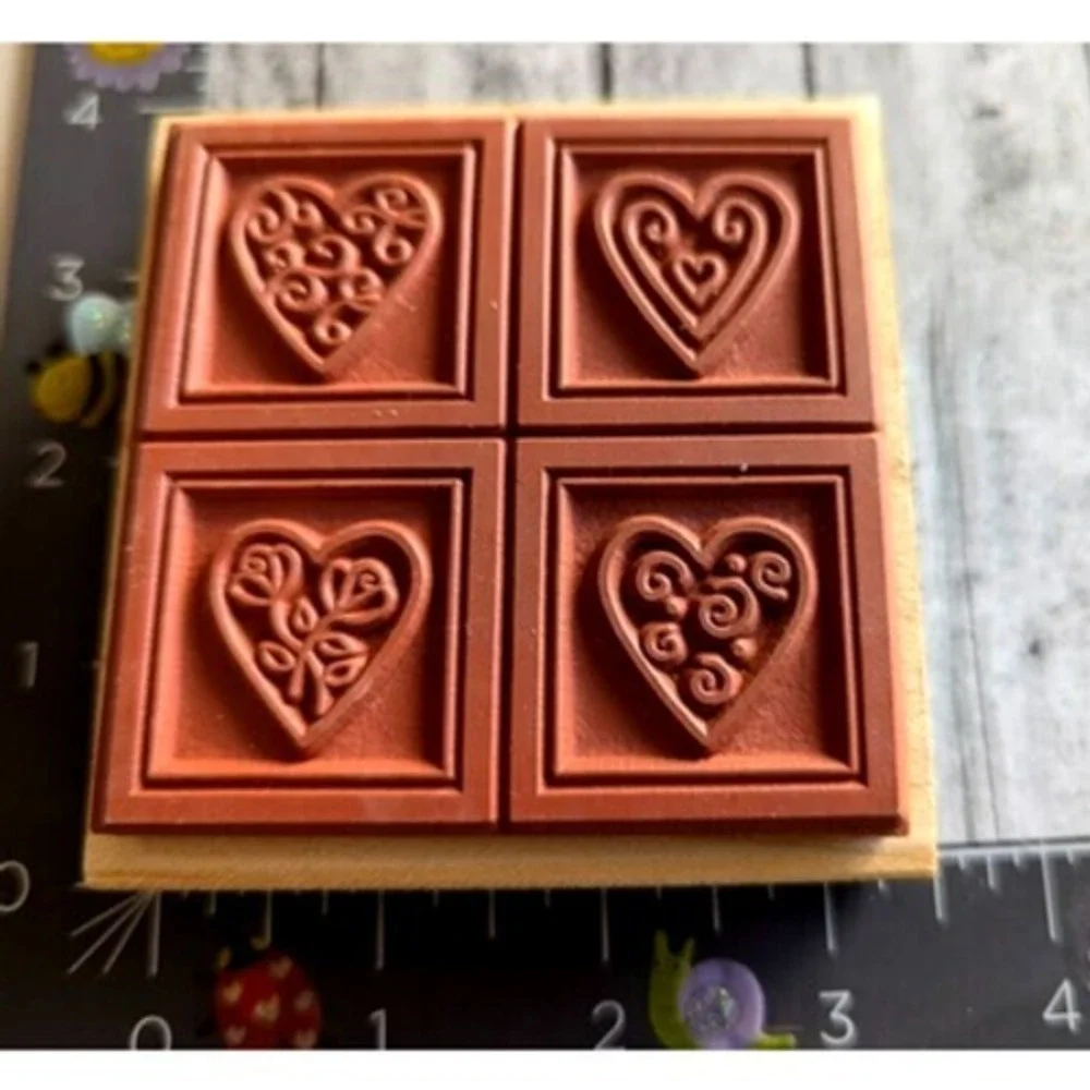 Great Impressions Heart Four Square H98 Rubber Stamp Wood #A29